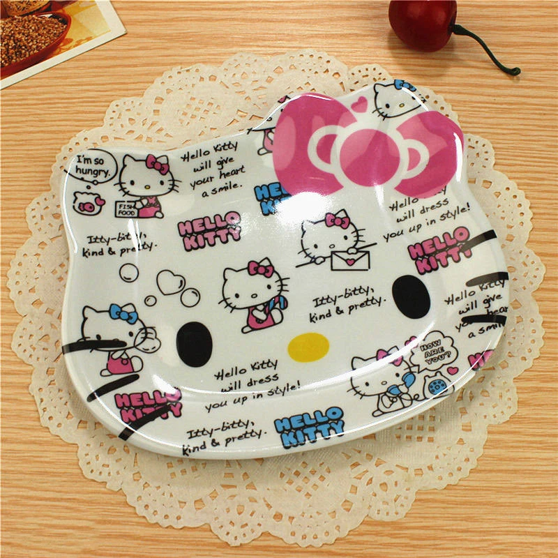 New Sanrio HelloKitty MyMelody Tableware Kawaii Anime Melamine Imitation  Ceramic Kitchen Children's Cake Plate Anti Shatter Tray - AliExpress