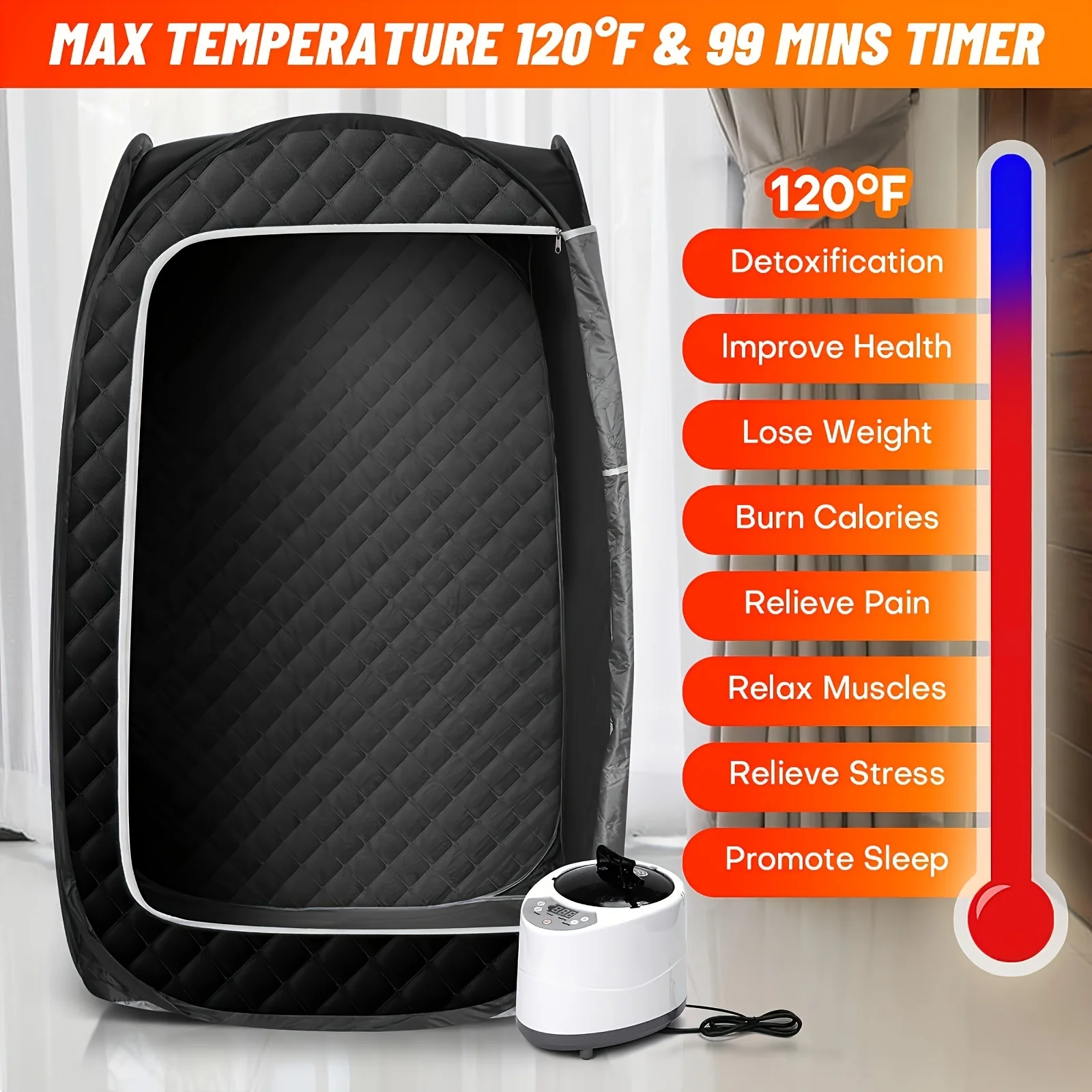Portable Sauna for Home, at Home Sauna Full Body, Portable Steam Saunas Box Fold-able with 2.6L 1000 Watt Steamer, Folding Chair 5