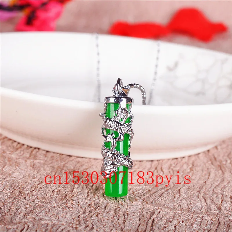 

Dragon Pillar Green Jade Pendant 925 Silver Necklace Natural Jadeite Fashion Charm Jewelry Carved Talisman Gifts for Men Women