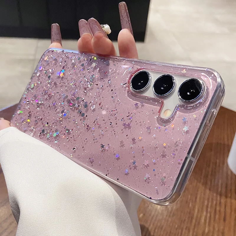 Transparent Glitter Star Sequin Epoxy Soft Phone Case