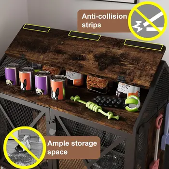 Dog Crate Furniture, Dog Kennels with Storage, Heavy Duty House Style Dog Pet Home with Two Doors Carpet and Bowls, Re 4