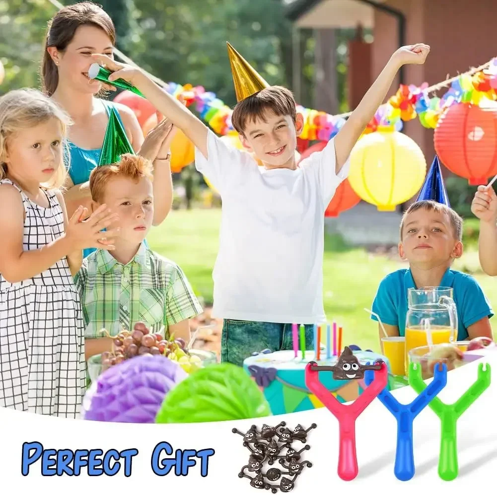 12pcs Mini Rubber Slingshot Poop Slingshot Toy Flying Poop Toys Smiling Stretchy Toy Stress Relief Gift Kids Adult Party