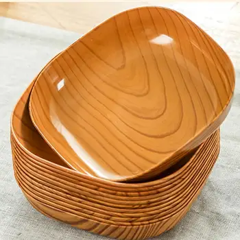 5 pezzi da cucina in plastica con venature del legno piatto quadrato giapponese semplice set di piatti con venature del legno per stoviglie ciotola da cucina piatto stoviglie 1
