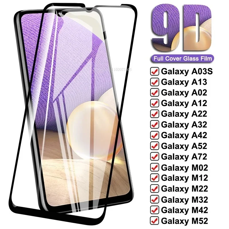 

9D Tempered Glass for Samsung Galaxy A02 S A12 A22 A32 A52 M02 M12 M62 Screen Protector A42 A72 A 22 32 5G M02S A01 Glass Film