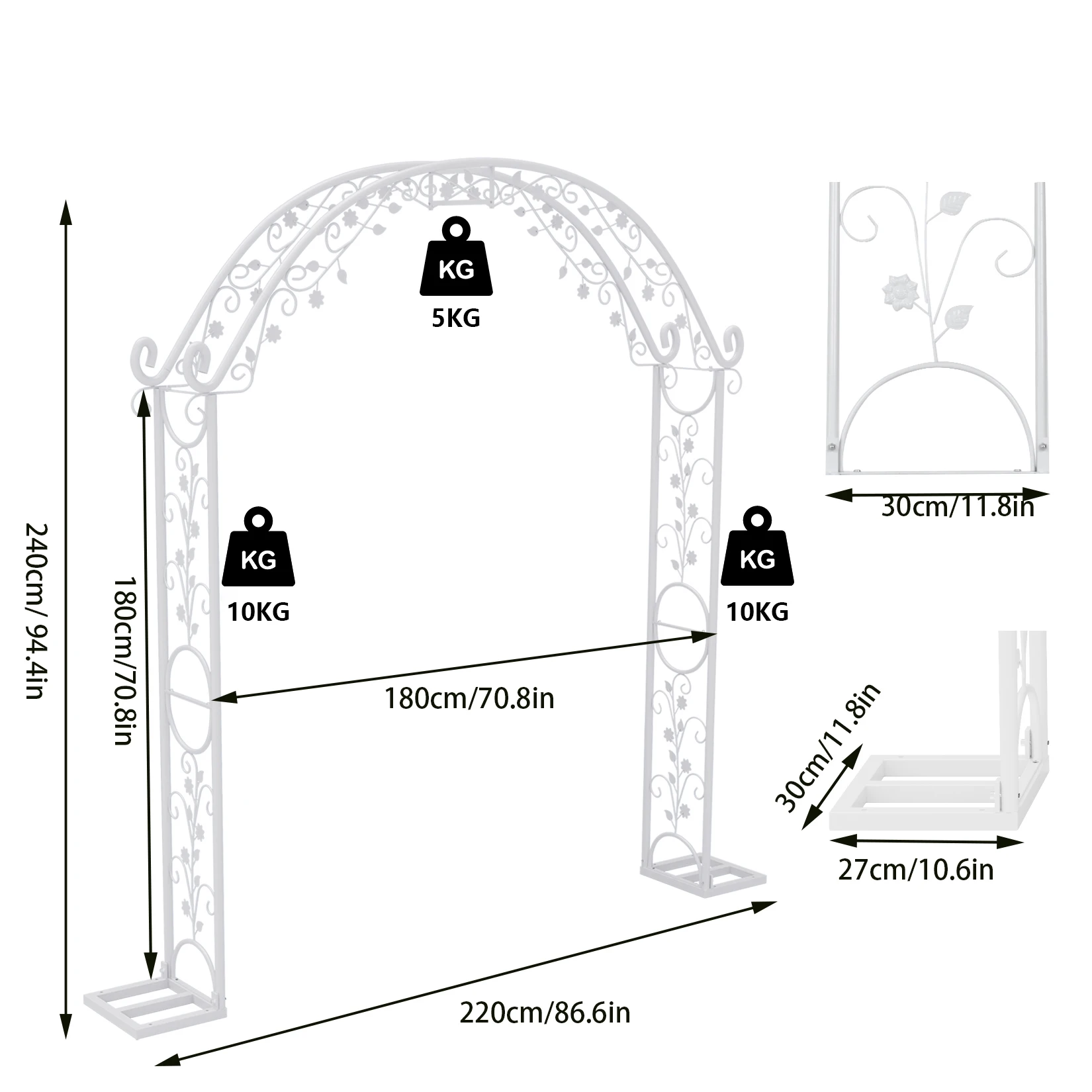 Large White Wedding Arch Stand Backdrop Metal Rack Garden Trellis Pergola Stand