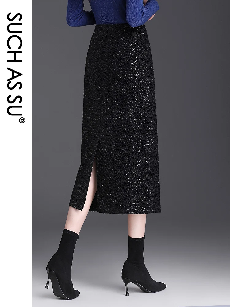 SUCH AS SU High Quality Womens Office Work Pencil Skirt High Waist Career Package Hip Skirts Black Sexy Slim Hip S-3XL Size 7363