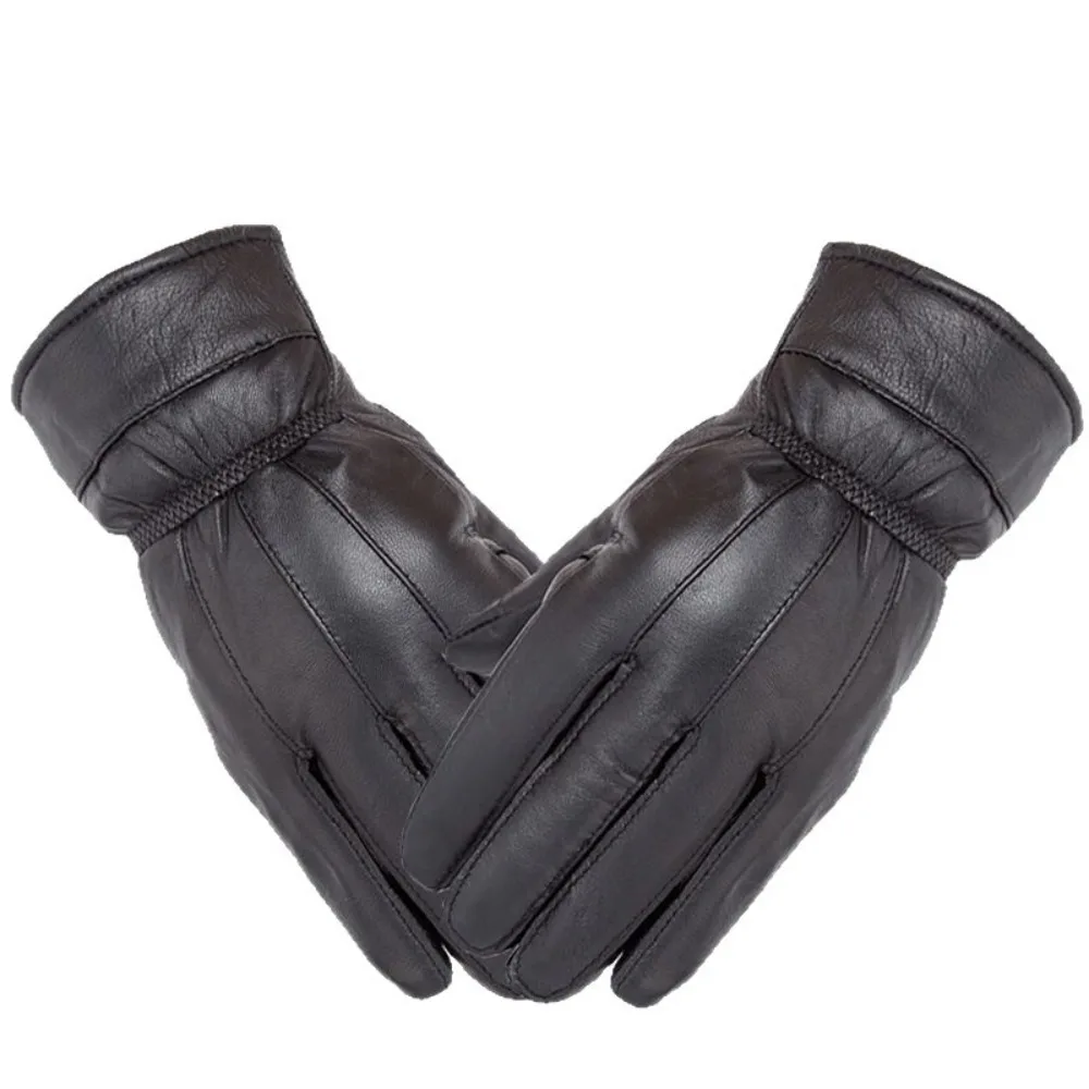 Genuine Leather Gloves (Men/Women): Fleece-Lined Warm, Thin/Thick Cotton, For Motorcycle Riding, Autumn/Winter,  Drop-Shipping - 4