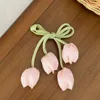Beautiful Chiffon Tulip Hair Clips for Girls Light Pink Elegant Floral Hair Clips New Product Headwear