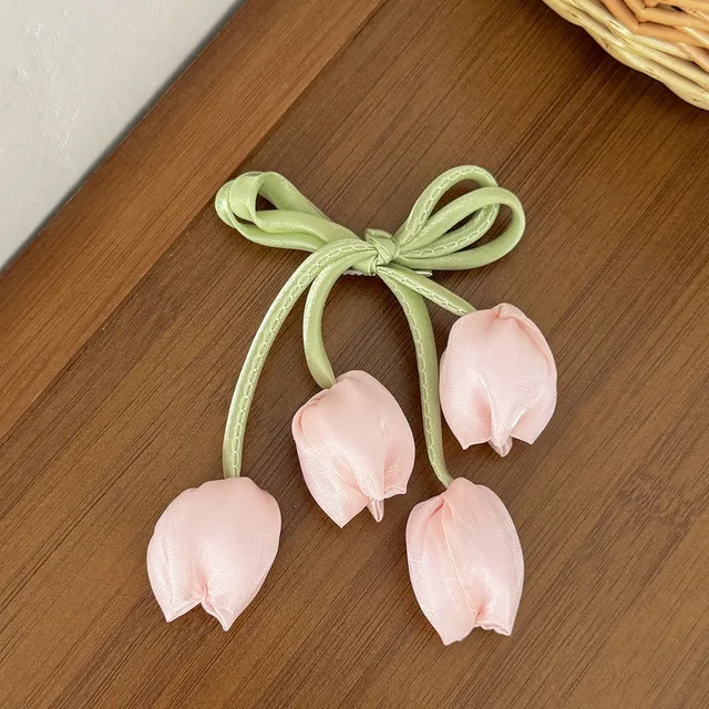 Beautiful Chiffon Tulip Hair Clips for Girls Light Pink Elegant Floral Hair Clips New Product Headwear