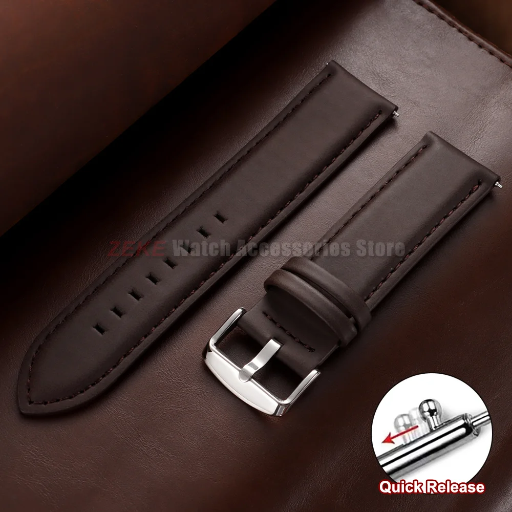 Vintage Brown Genuine Leather Quick Release Watch Strap - Universal Replacement Watchband