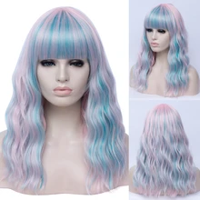  GAKA Long Synthetic Wigs for Women Cosplay Wigs with Cut Bang Heat Resistant Pink Rainbow Ombre Pink 