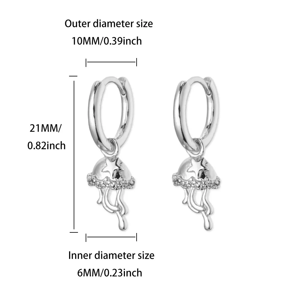 Zircon Jellyfish Earrings Silver Color Pendant Earring