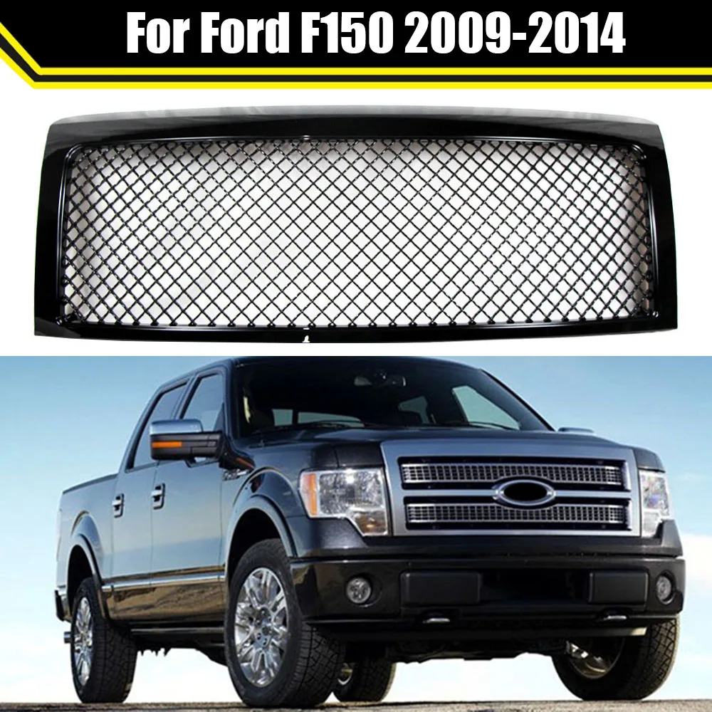 

Modified Front Bumper Grille ABS Glossy Black Raptor Grills Front Racing Mesh Grills For Ford F150 2009-2014 Car Upper Grid