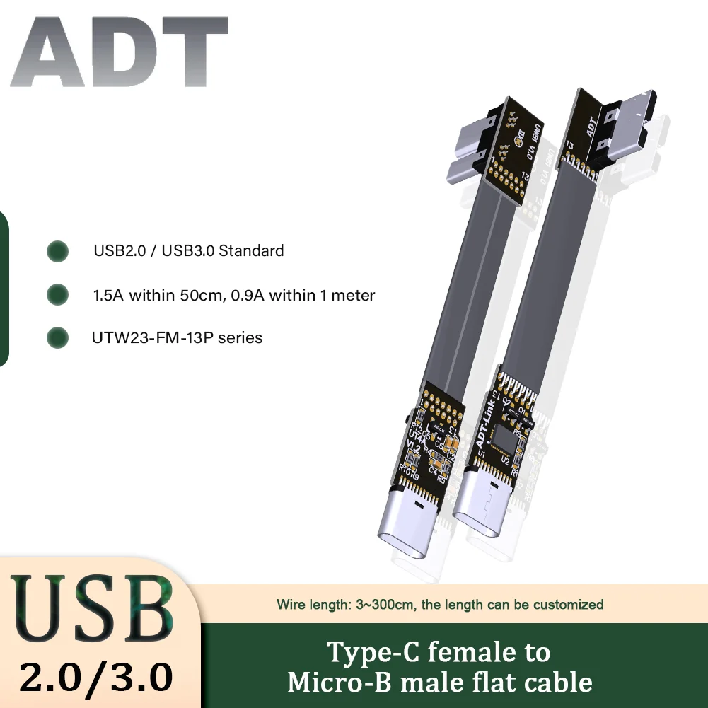 Micro USB Ribbon Cable USB 3.0 Type c Female To Micro B Male FPV Flat