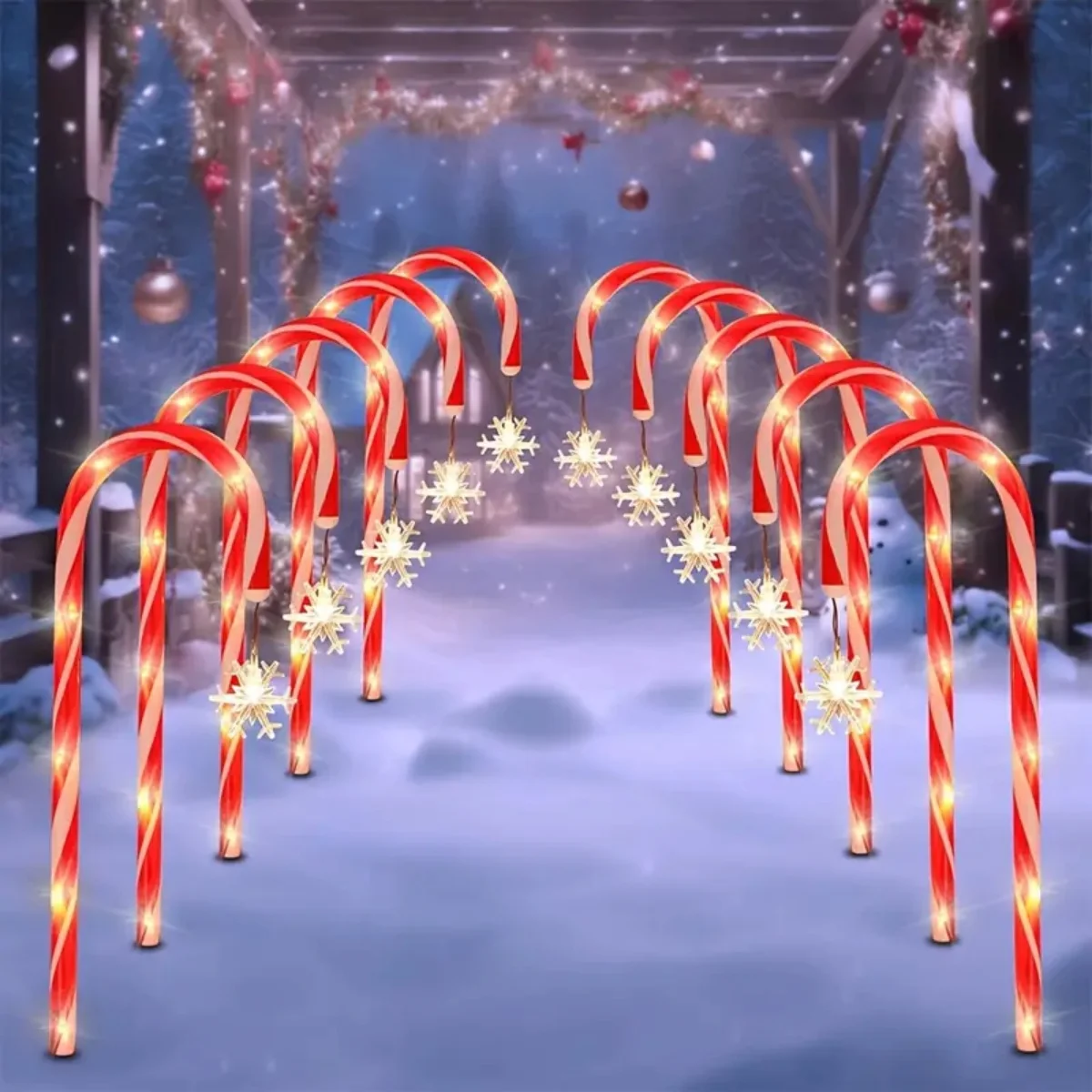 5PC/8PC One Set Of Waterproof Snowflake Cane Candy Lights, Solar Christmas Lights For Outdoor Garden Party Christmas Decoration