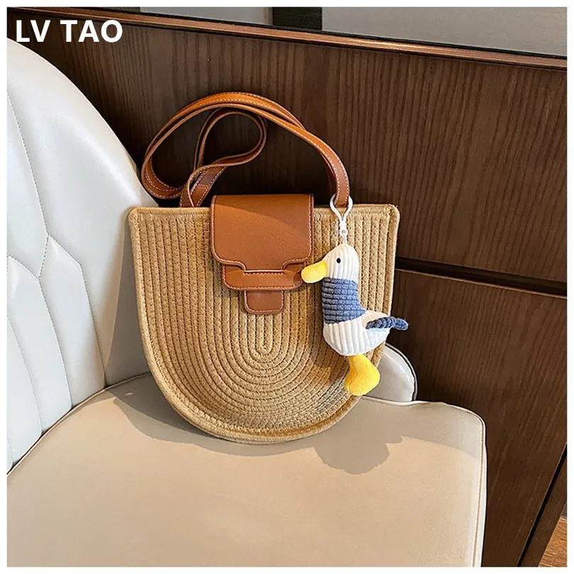 

Beach Straw Shoulder Messenger Bag Women Summer Woven Rattan Bucket Shoulder Handbag Handmade Crossbody Bags For Women