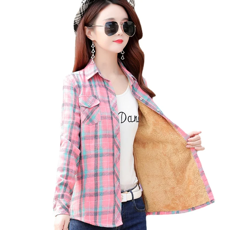 New Women Wool Thicken Plaid Shirts Female Flannel Full Blouses Cotton Cashmere Shirts M-5XL Winter Pockets Slim Tops Mujer foldable domestic use thicken cotton bath bucket