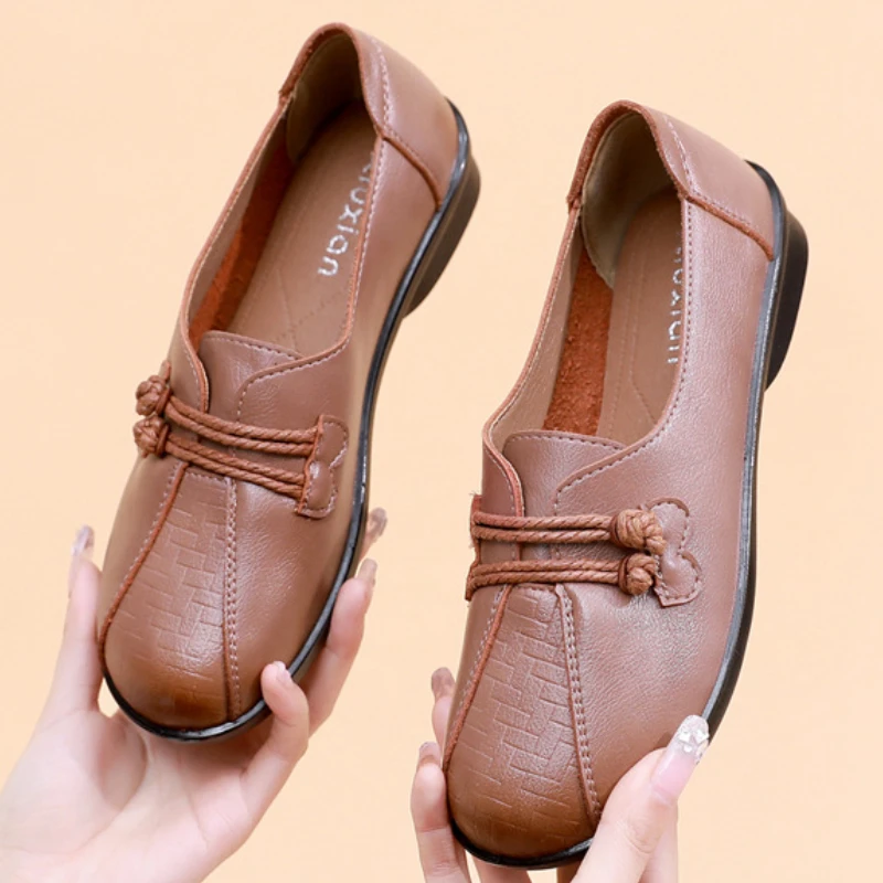 Mother s Shoes Spring Women Solid Color Soft Sole Round Head Loafers mother-s-shoes-spring-women-solid-color-soft-sole-round-head-loafers