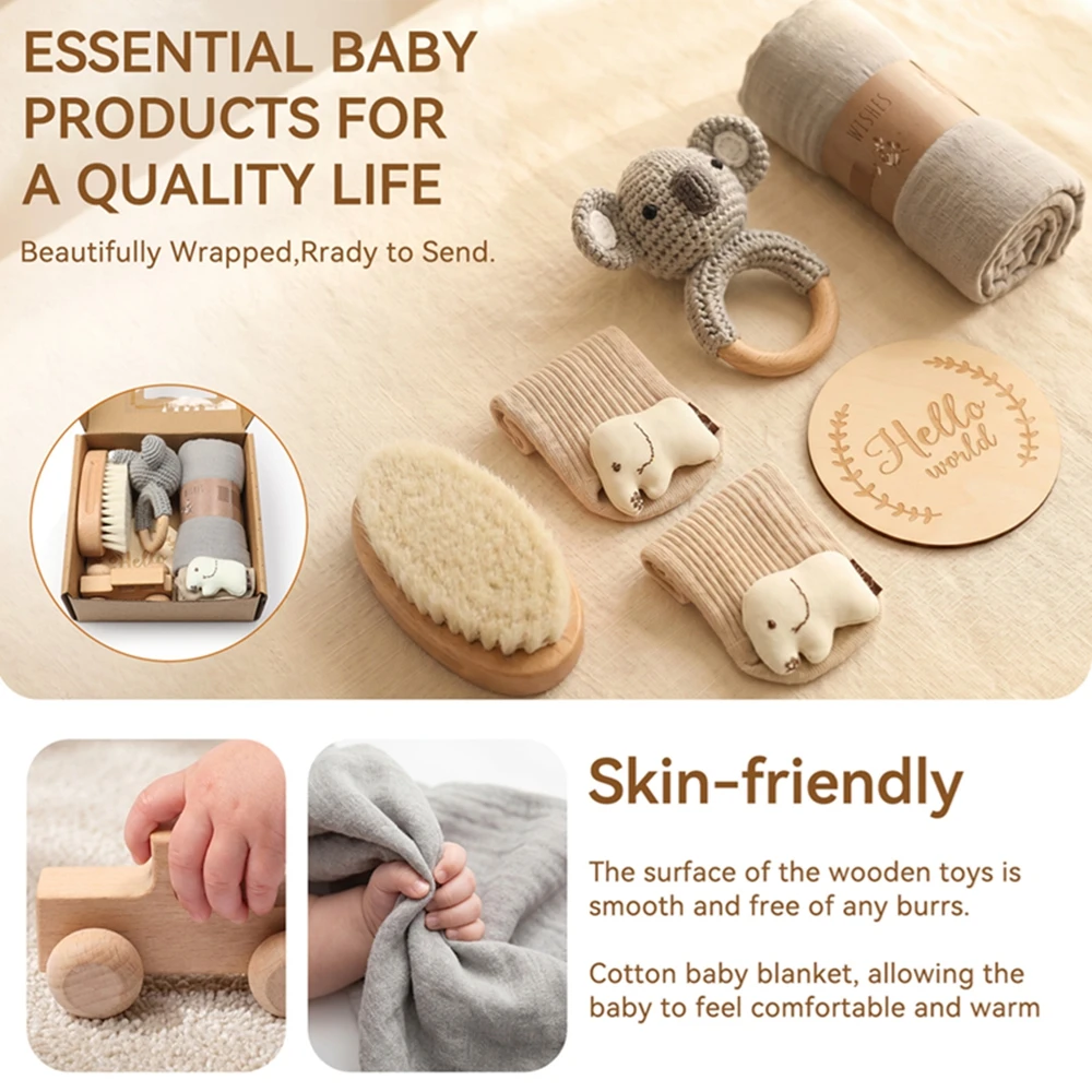 Set da bagno per neonati con copertina per neonati, sonaglio per neonati, calzini da bagno, regalo per neonate e regalo per neonati maschi, regalo per neonati, set di articoli essenziali per neonati. - immagine 2