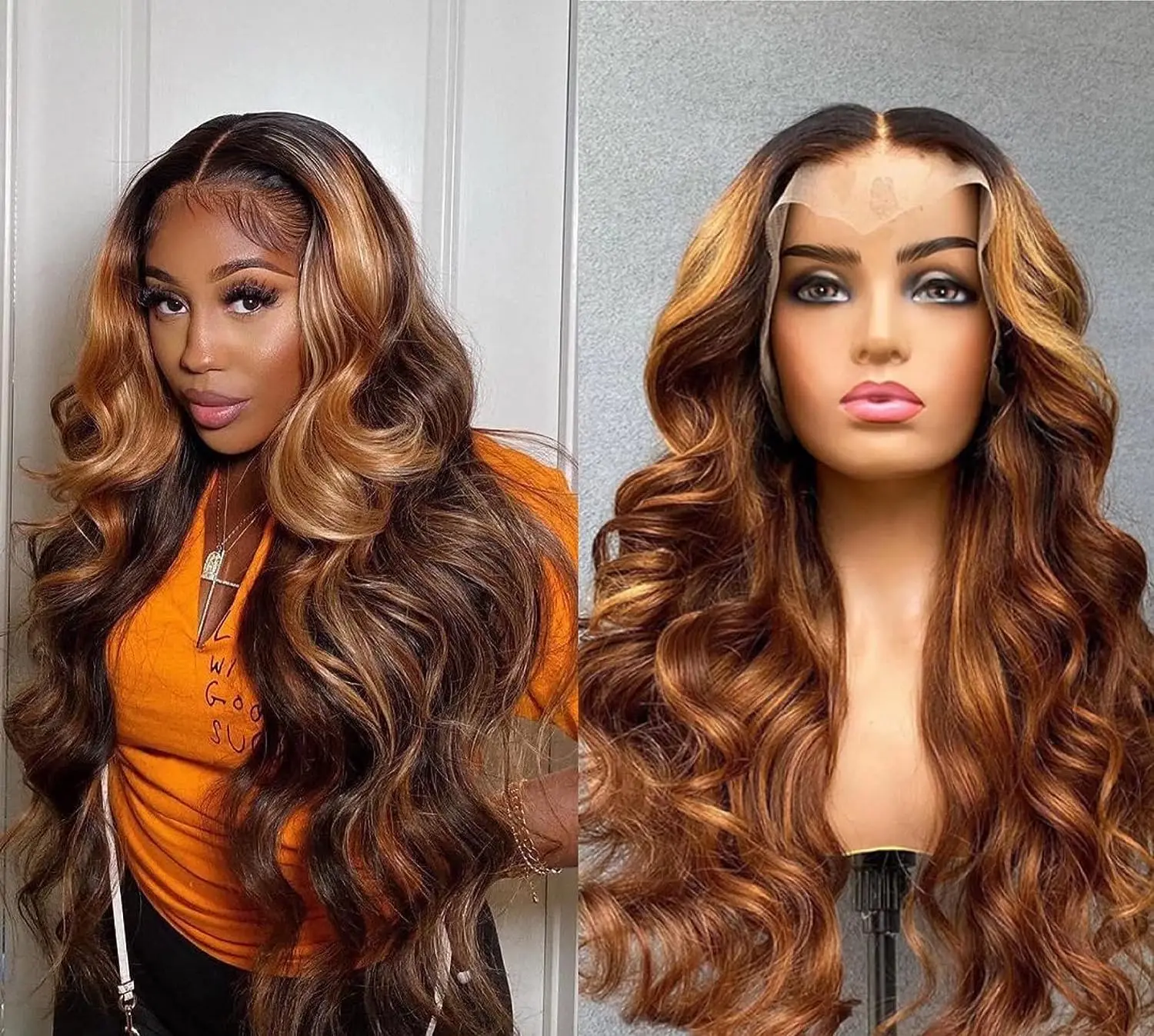 

23A Grade Long Soft Highlight Honey Blonde Body Wave 13*4Lace Front Wig For Black Women BabyHair European Human Hair Jewish Wig