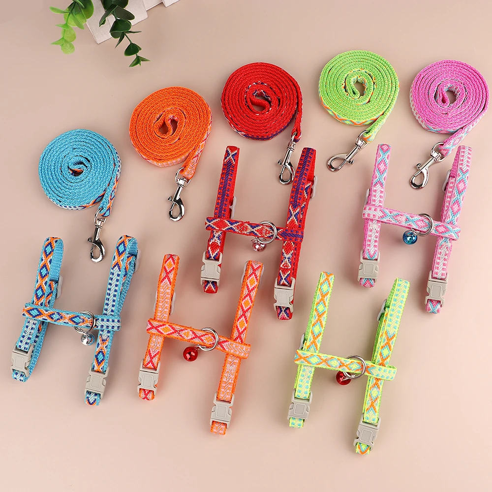 Nylon Cat Harness Leash Set Adjustable Puppy Kitten Harnesses Vest With Bell Pet Walking Lead Rope For Small Dogs Cats Chihuahua 4