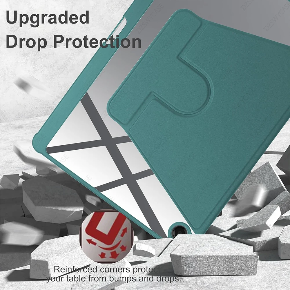 360 Rotating Trifold Stand Case with Translucent Back and Auto Sleep/Wake Feature