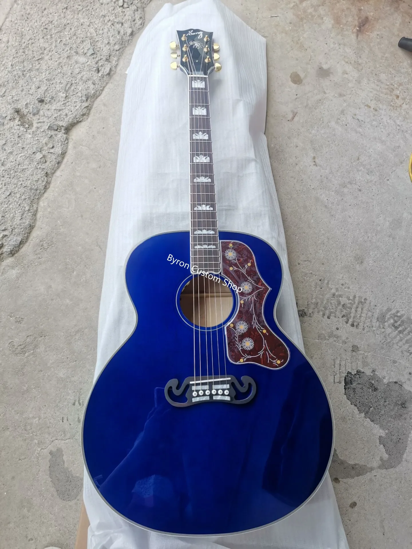 

free shipping blue flame maple jumbo 43 inches acoustic electric guitar custom high end acoustic folk guitar