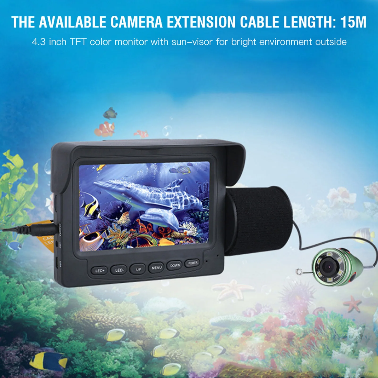 4.3" HD Colorful Underwater Visual Fish Finder Video Camera Fishing Kit CMOS Sensor (F008G‑15M‑IR) fish finder tool