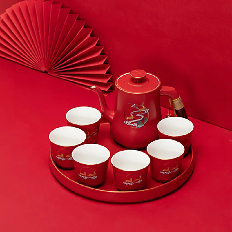 Chinese Traditional Wedding Decoration Supplies, Yi Lu Xiang Ban Porcelain Tea Set, Teapot Tea Cup, Adults Marriage, Newlywed