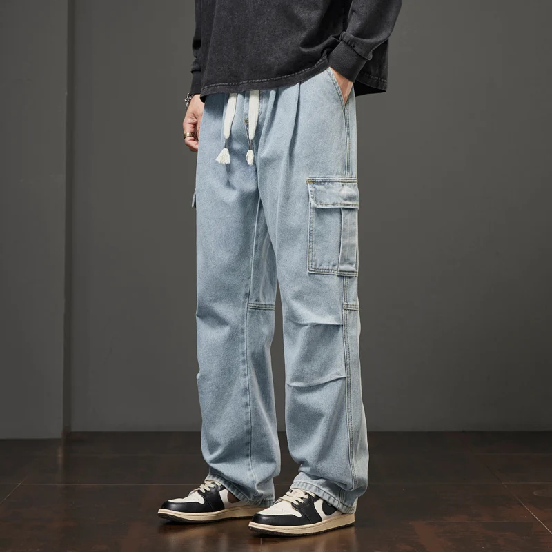أزياء العلامة التجارية الجينز للرجال الخريف والشتاء جديد فضفاض عارضة الرياضة مستقيم الساق N السراويل للرجال