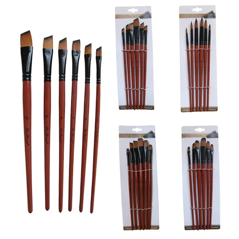 Art Model Paint Nylon Hair Acrylic Oil Watercolour Drawing Art Supplies Painting Craft Artist Paint Brushes Set 6 Pcs painting brushes