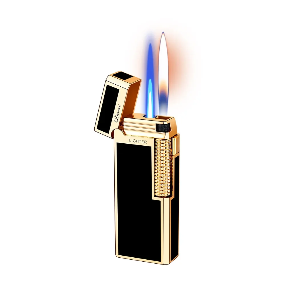 Gas lighter DERUI Narrow Version Dual Flame Switching Exquisite and Compact Metal Grinding Wheel Gift for Men and Women