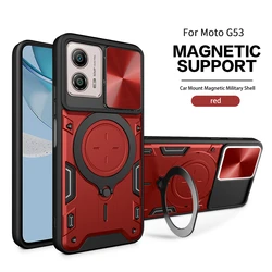 Magnetic Ring Holder Armor Phone Case with Car Mount Compatibility for Moto E15 4G (Js-Red)