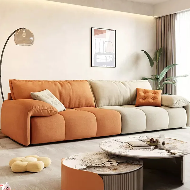 

Light Luxury Frosted Plush Sofa, Straight Row Color Matching Fabric Sofa