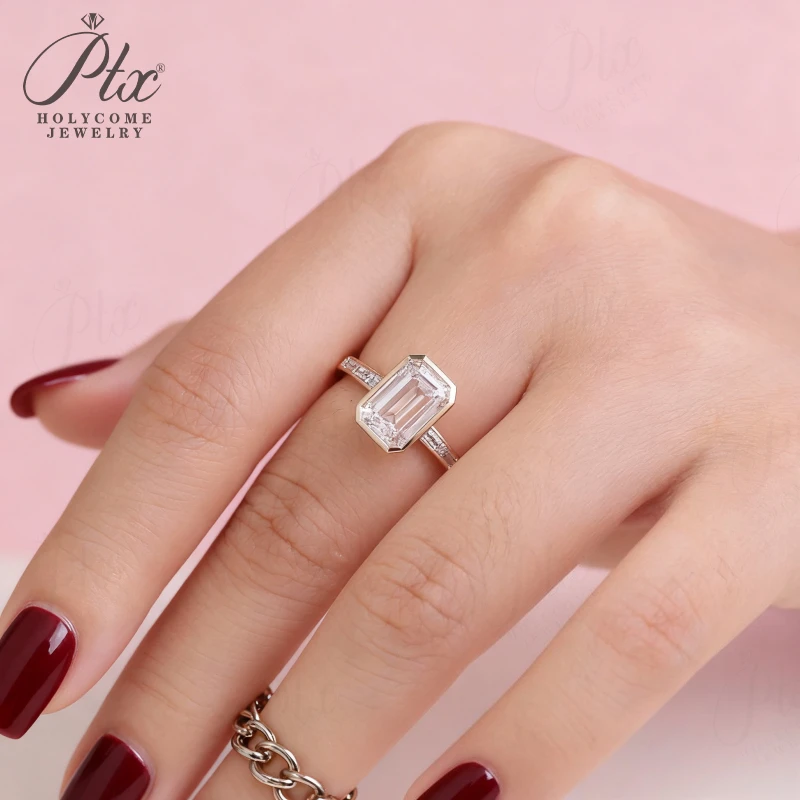 2ct Diamantring, personalisierbar, Smaragdschliff, D-Farbe, VS1-Reinheit, 10K, 14K, 18K, 925er Silber, Verlobungs- und Ehering ​ Schmuck für Damen – Detail 20