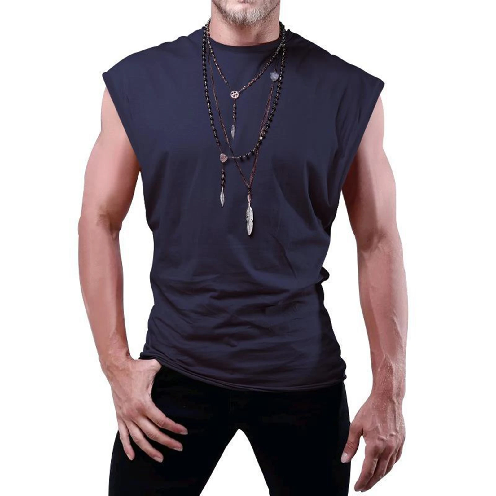 thumbnail image 1 of Camiseta sin mangas con estilo, camiseta sin mangas lavable de Color sólido que no se decolora, traje de verano para hombres, camisa para hombres, uso diario, 1 of 5