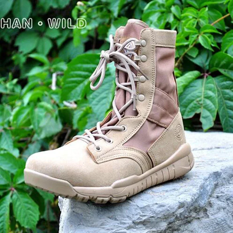 Summer Men Tactical Boots for Men Breathable Oxford Light Soft Desert Combat Shoes Men Ankle Boot Canvas Punk Knee-high Boots outdoor boots