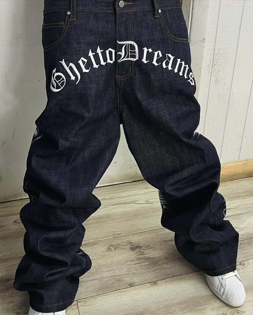 Harajuku retro jeans religion watermark loose slouchy jeans men women y2k gothic skateboard pants streetwear hip hop
