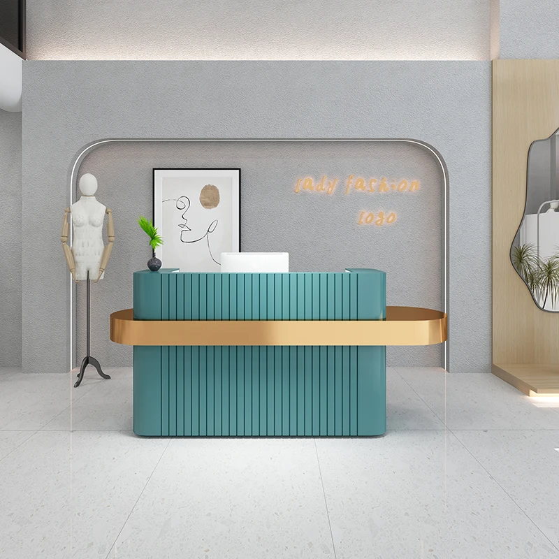 Minimalist Modern Reception Desk Curved Cash Register Light Luxury Stainless Steel Counter Empfangstheke Beauty Salon Furniture european curved reception desks for small shop front desk reception counter cash register barber shop clothing store bar counter