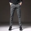 Spring Autumn Men's Casual Pants Business Fashion Elastic Waist Slim Fit Stretch Thick Gray Black Cotton Trousers Male 2