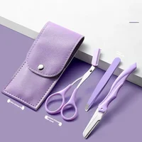 Private Label 3Pcs/Set Makeup Tools Portable Eyebrow Trimming Set Eyebrow Razor Eyebrow Scissors with Comb 1