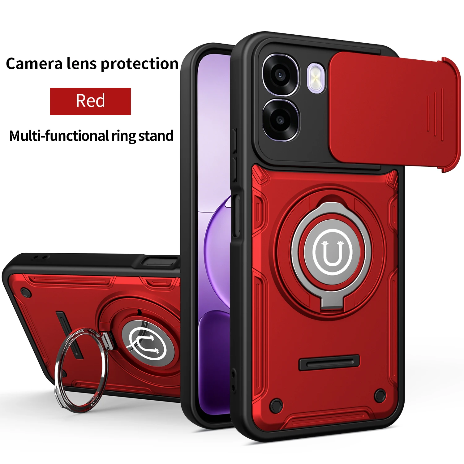 Magnetic Armor Shockproof Phone Case with Ring Holder and Wireless Charging Compatibility