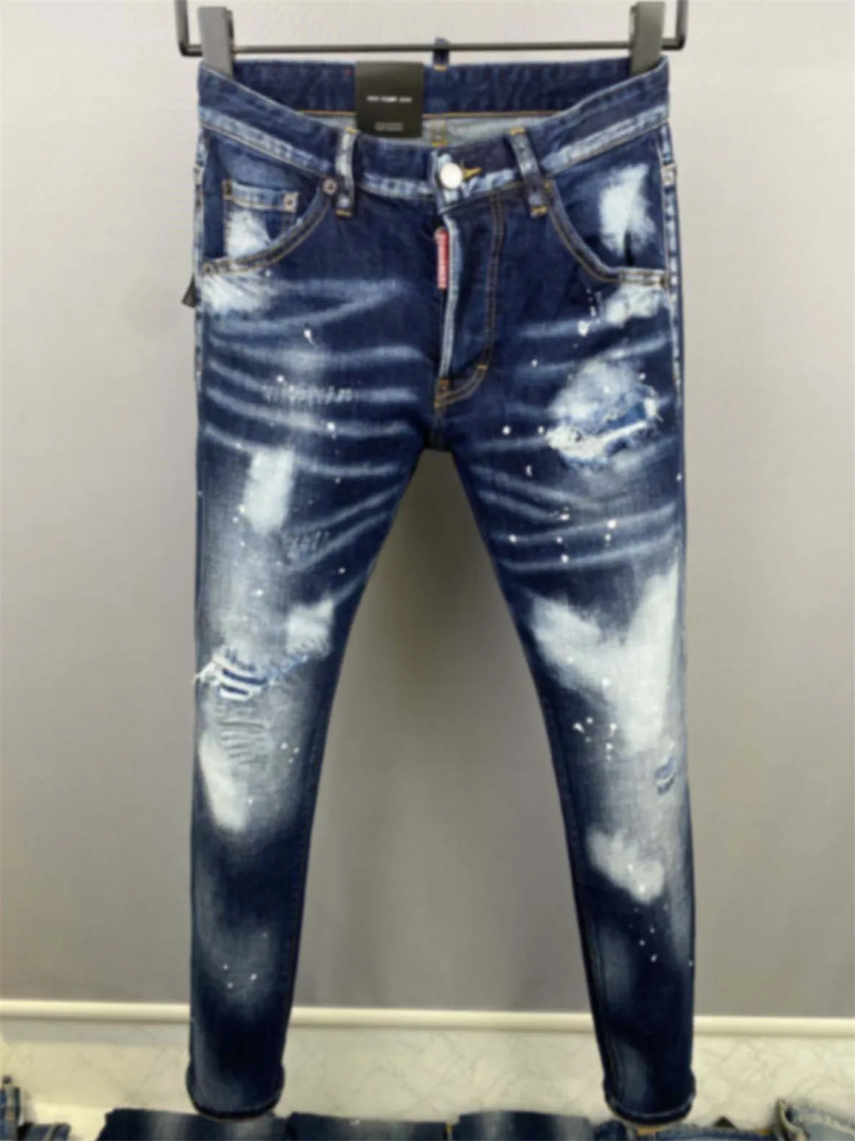Pantalones Vaqueros Para Hombre A. Salvarini - Corte Recto, Lavado A La Piedra, Color Azul Y Blanco AS001