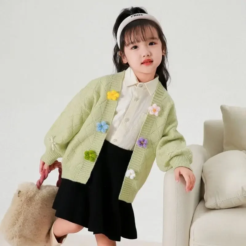 

New Girls' Knitted Children's Sweater Autumn Korean Edition Cute Skirt Set Thin Year Old Children's Wear Baby Trend