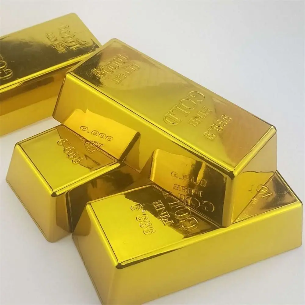 Simulation Fake Gold Bar Glittering Paperweight Bullion Bar Plastic Table Decor Gold Bar Piggy Bank Novelty Gift