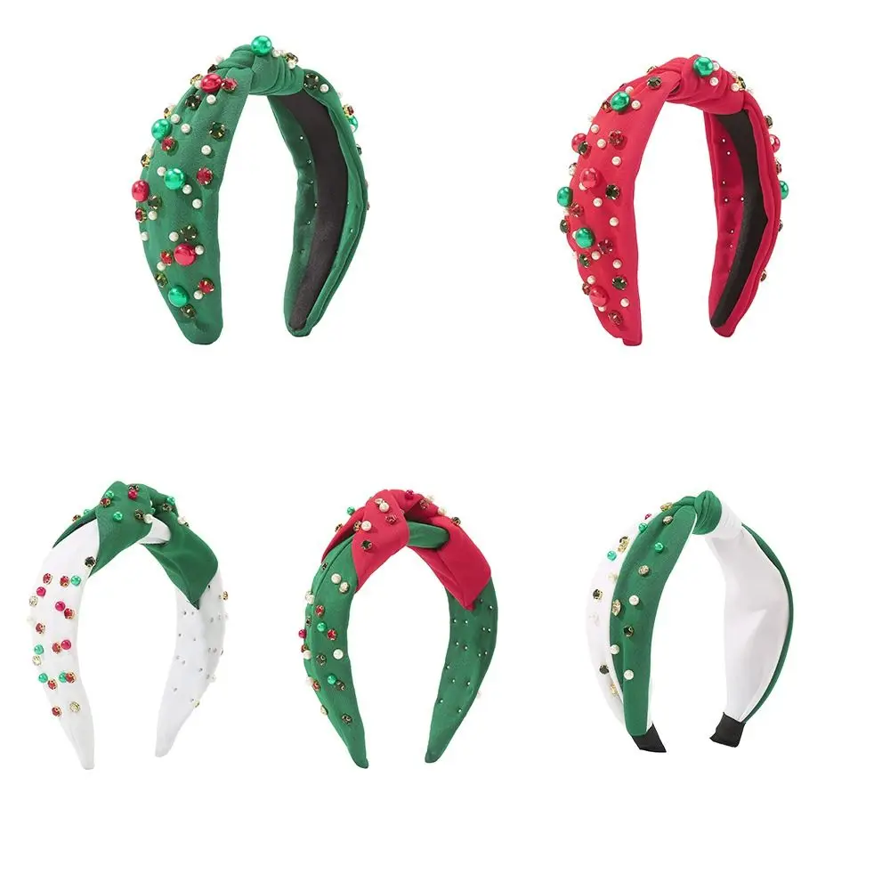 Wide Hairbands Braided Headband Christmas Beads Pearl Rhinestone Hair Hoop Fashion Hair Bands Bezel Headdress Accessories