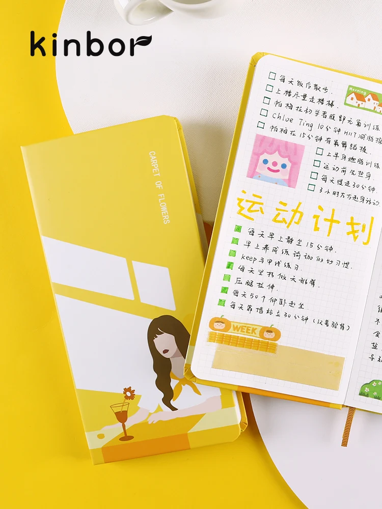 Kinbor 작은 주간 플래너 사각형 노트북, 쓰기 그리드 메모장 저널 일기, 선물용 STATIONERI 지원, 91x185mm