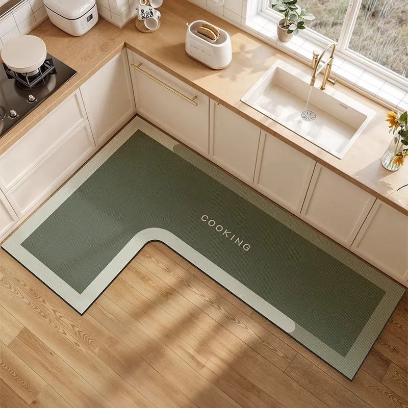 Leather Kitchen Mat Modern Light Luxury Waterproof Oil-proof L-shaped PVC Carpet Wipeable Special-shaped Rugs Tapete De Cozinha