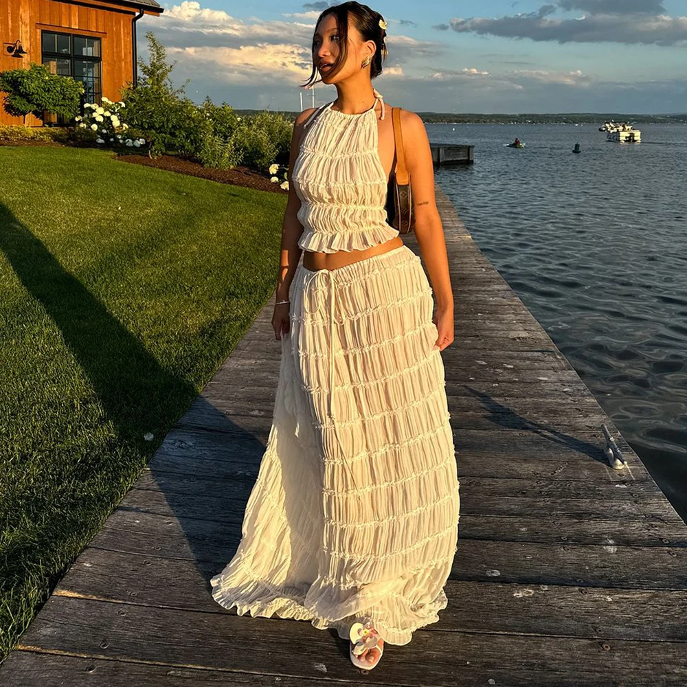 Talenza Lace Neck Strap Long Skirt Set 2-piece Women's Sexy