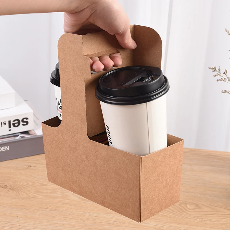25 Pieces Hand Flower Box Kraft Paper Cup Holder Flower Arrangement Gift Box Coffee Takeaway